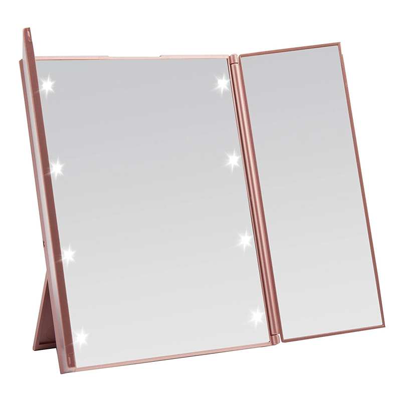 Miroir de maquillage de bureau pliable à trois volets SM144, 21 lumières LED, grossissement 2X 3X, miroir cosmétique
