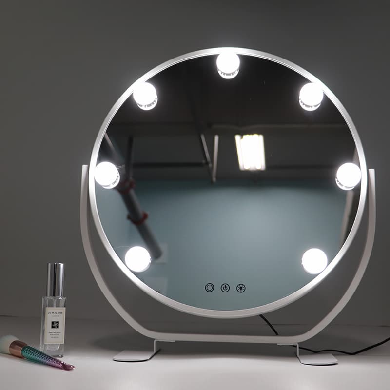 Miroir de courtoisie Hollywood avec cadre en métal de forme ronde DP364, avec lumières