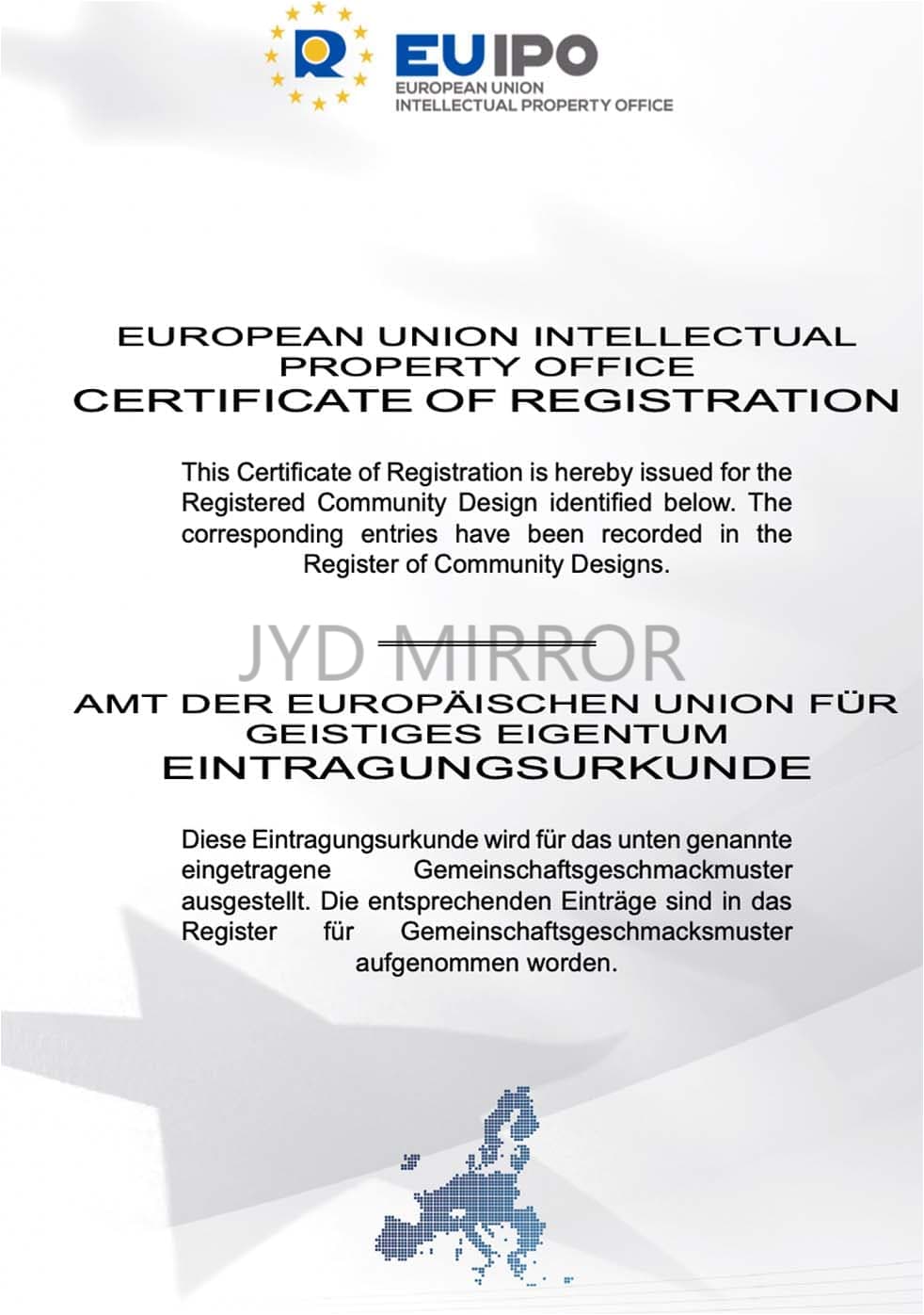 Certificat de brevet d'apparence UE